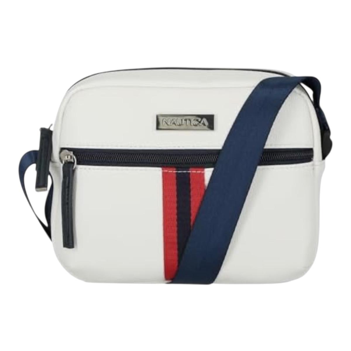 Bolso Cruzado Nautica Blanco con Detalles Azul Marino y Rojo