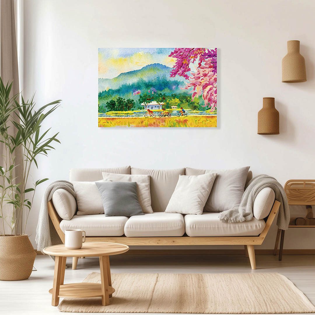 Cuadro Decorativo Poblado con Lago Estilo Oleo #12 60 X 40