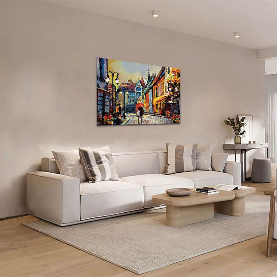 Cuadro Decorativo de un Poblado Estilo Oleo #04 60 X 40