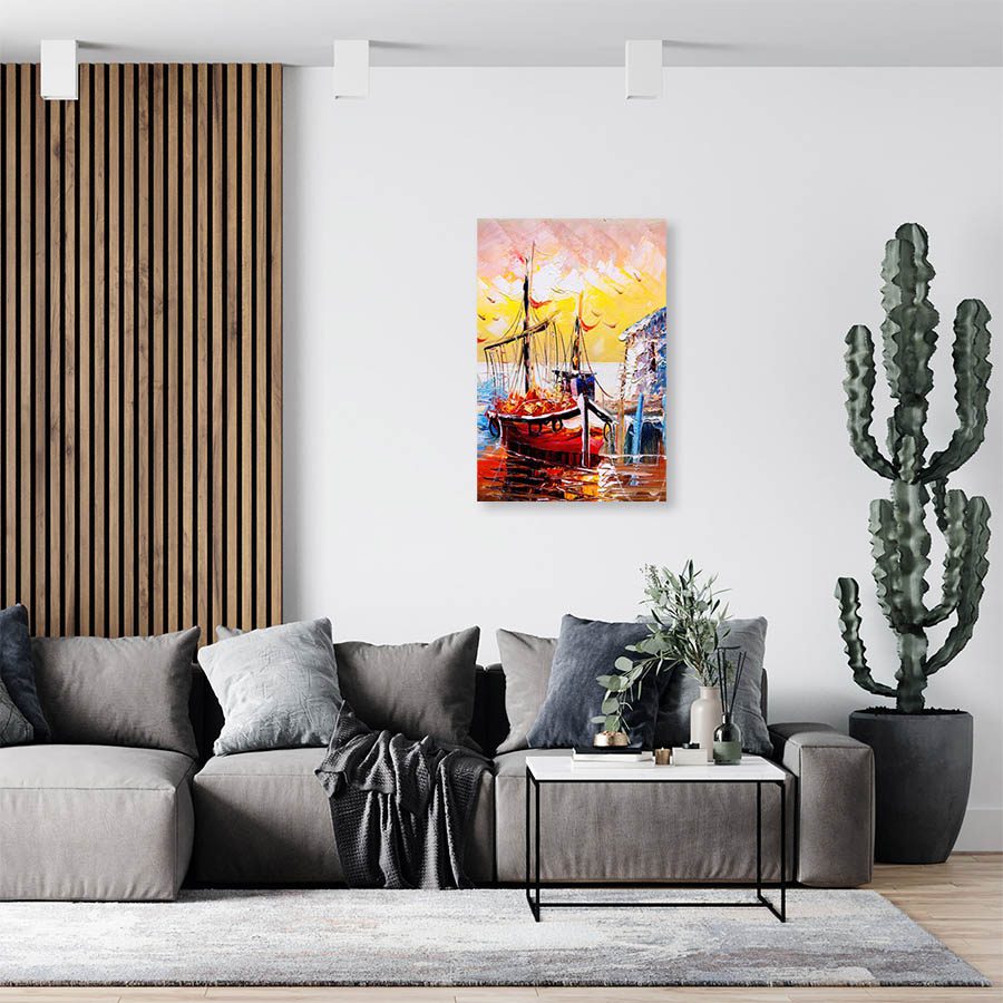 Cuadro Decorativo Barca en el Atardecer Estilo Oleo #10V 60 X 40