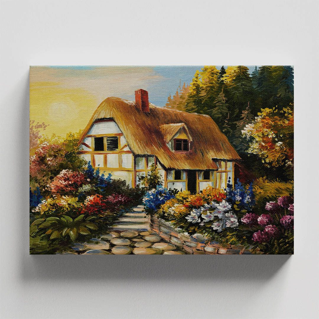 Cuadro Decorativo de Cabaña en el Bosque Estilo Oleo #08 60 X 40