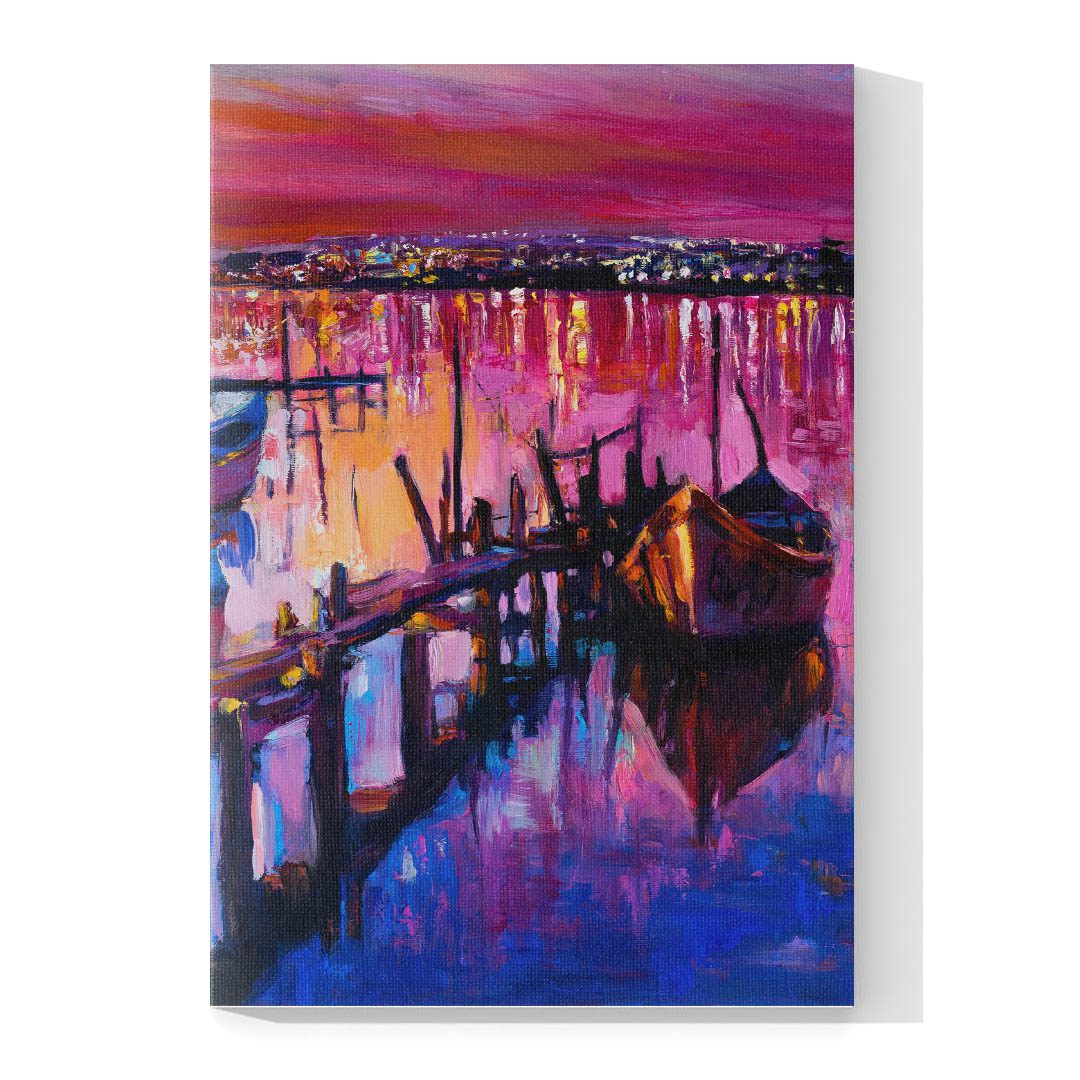 Cuadro Decorativo Barca en el Atardecer Estilo Oleo #03V 60 X 40