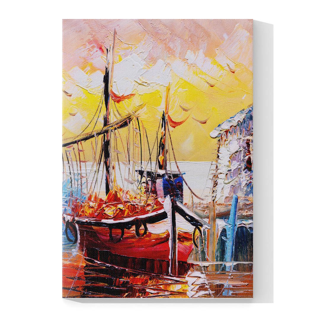 Cuadro Decorativo Barca en el Atardecer Estilo Oleo #10V 60 X 40