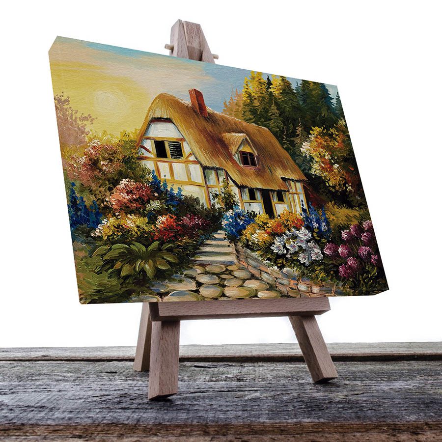 Cuadro Decorativo de Cabaña en el Bosque Estilo Oleo #08 60 X 40