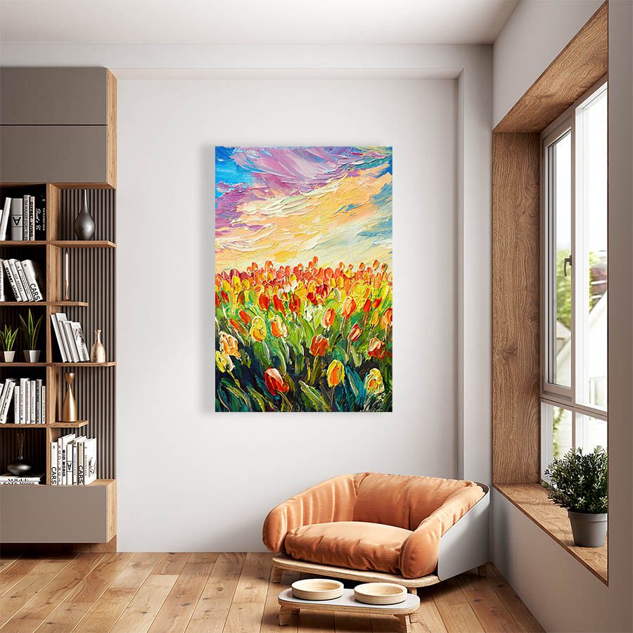 Cuadro Decorativo Campo de Flores Estilo Oleo #11V 60 X 40