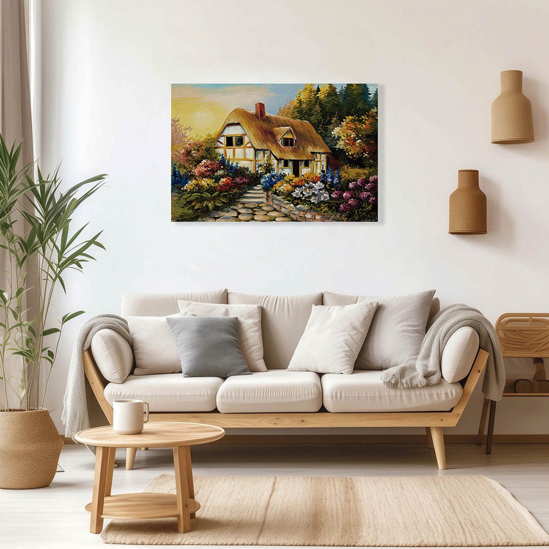 Cuadro Decorativo de Cabaña en el Bosque Estilo Oleo #08 60 X 40