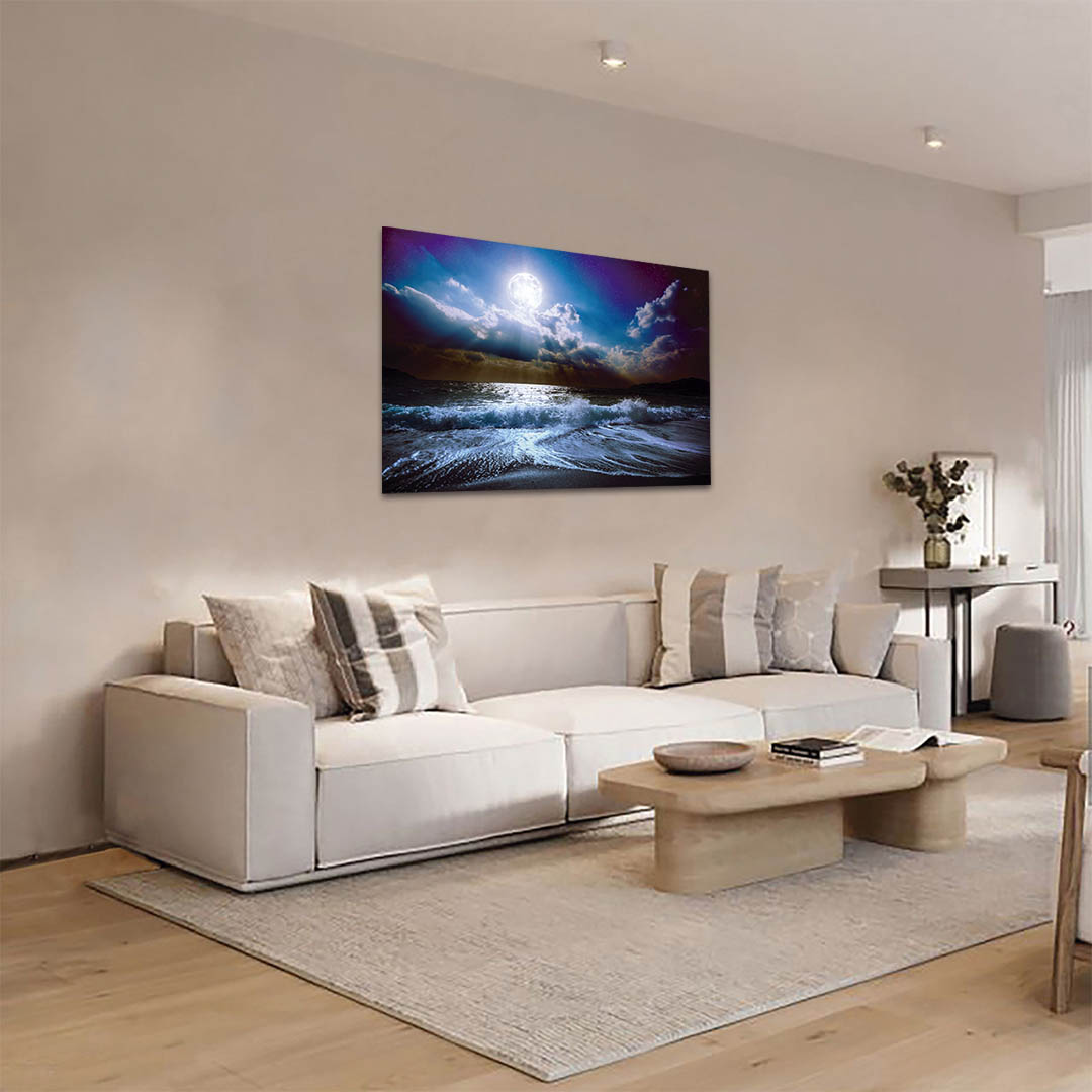 Cuadro Decorativo Luna Brillante en el Mar #3 60 X 40