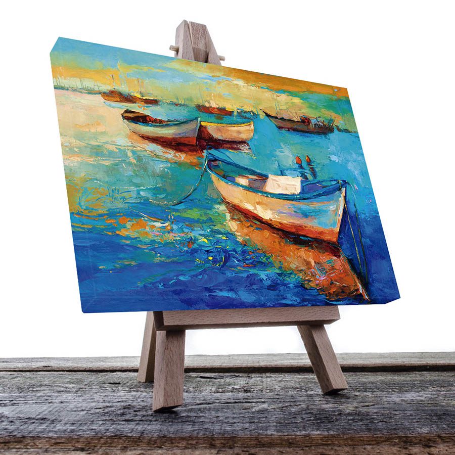 Cuadro Decorativo Barcas en el Atardecer Estilo Oleo #25 60 X 40