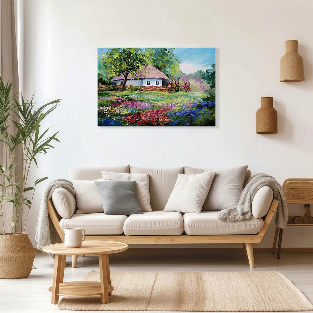 Cuadro Decorativo de Cabaña en el Bosque Estilo Oleo #11 60 X 40