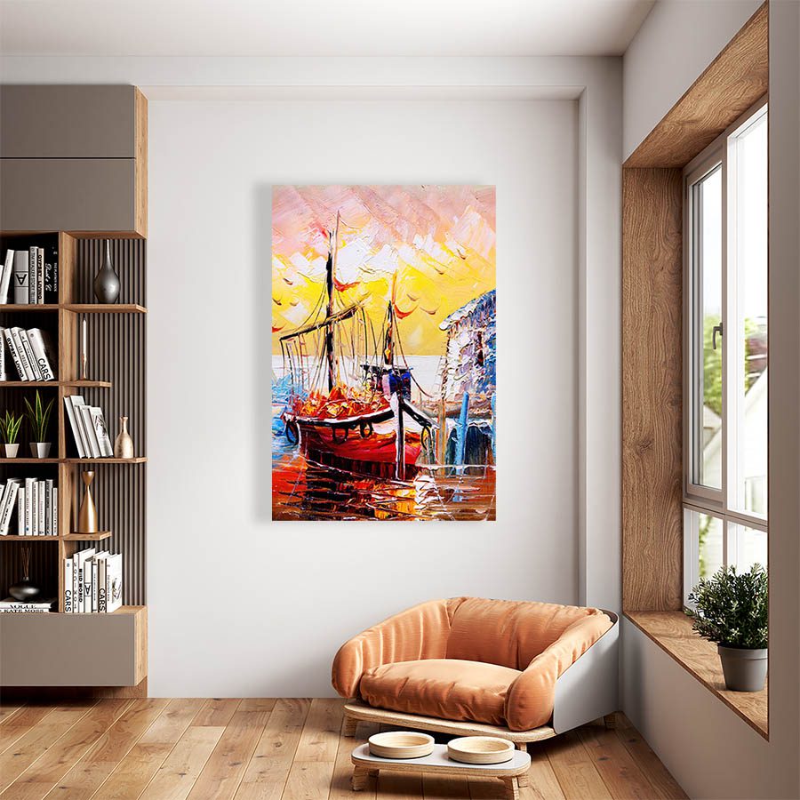 Cuadro Decorativo Barca en el Atardecer Estilo Oleo #10V 60 X 40