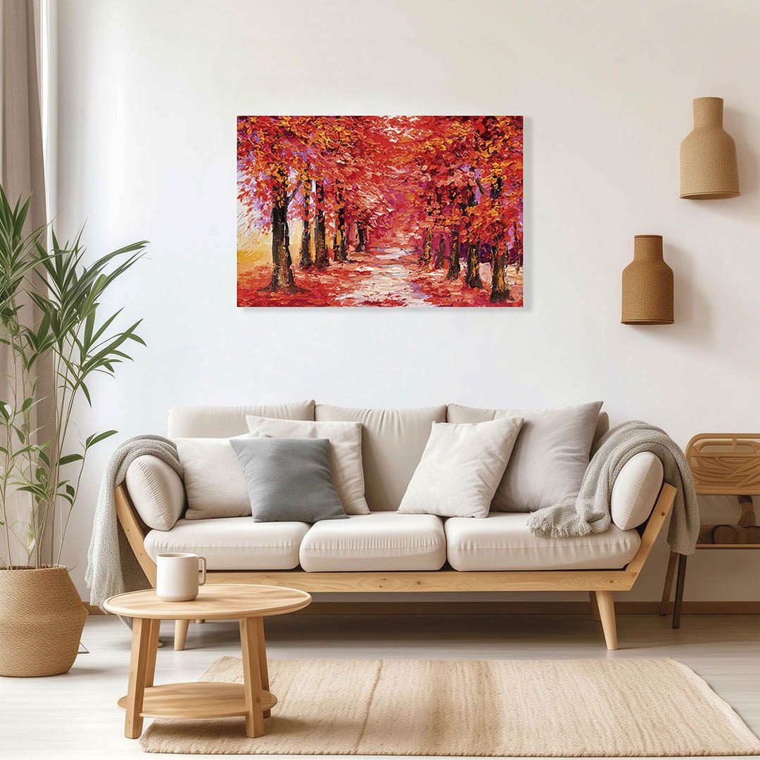Cuadro Decorativo de Bosque Rojizo Estilo Oleo #09 60 X 40
