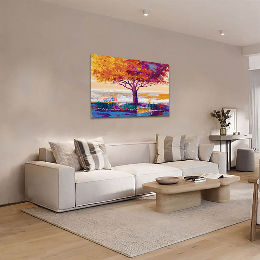 Cuadro Decorativo Árbol de Cerezo y Lago Estilo Oleo #15 60 X 40