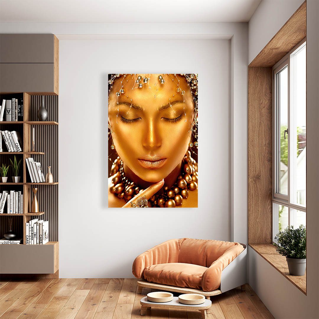 Cuadro Decorativo Mujer en Dorado Moderno #150 90 X 45