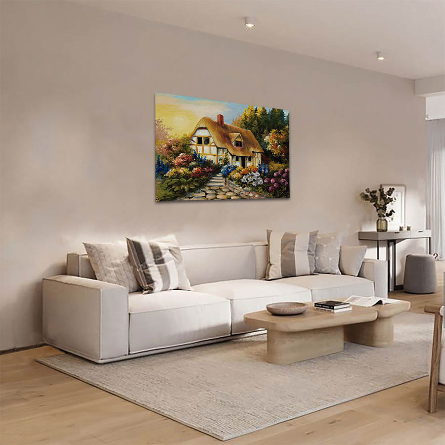 Cuadro Decorativo de Cabaña en el Bosque Estilo Oleo #08 60 X 40