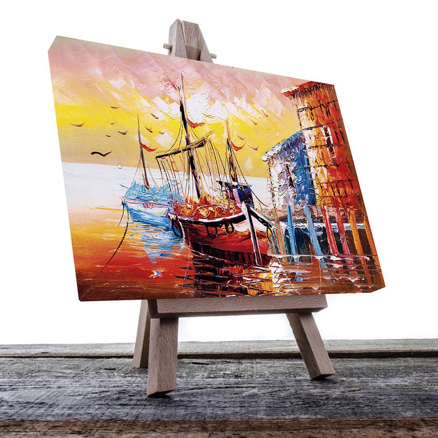 Cuadro Decorativo Barcas en el Atardecer Estilo Oleo #22 60 X 40