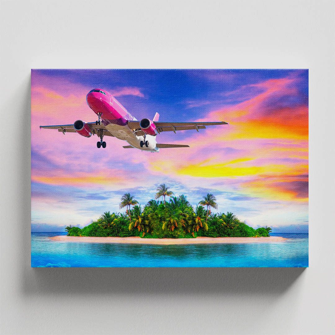Cuadro Decorativo Avión volando e Isla 90 X 60