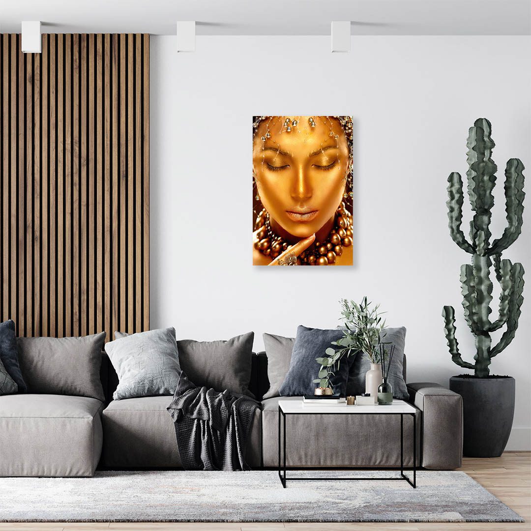 Cuadro Decorativo Mujer en Dorado Moderno #150 90 X 45