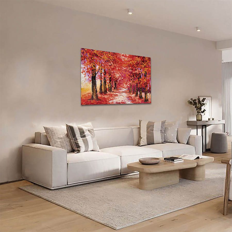 Cuadro Decorativo de Bosque Rojizo Estilo Oleo #09 60 X 40