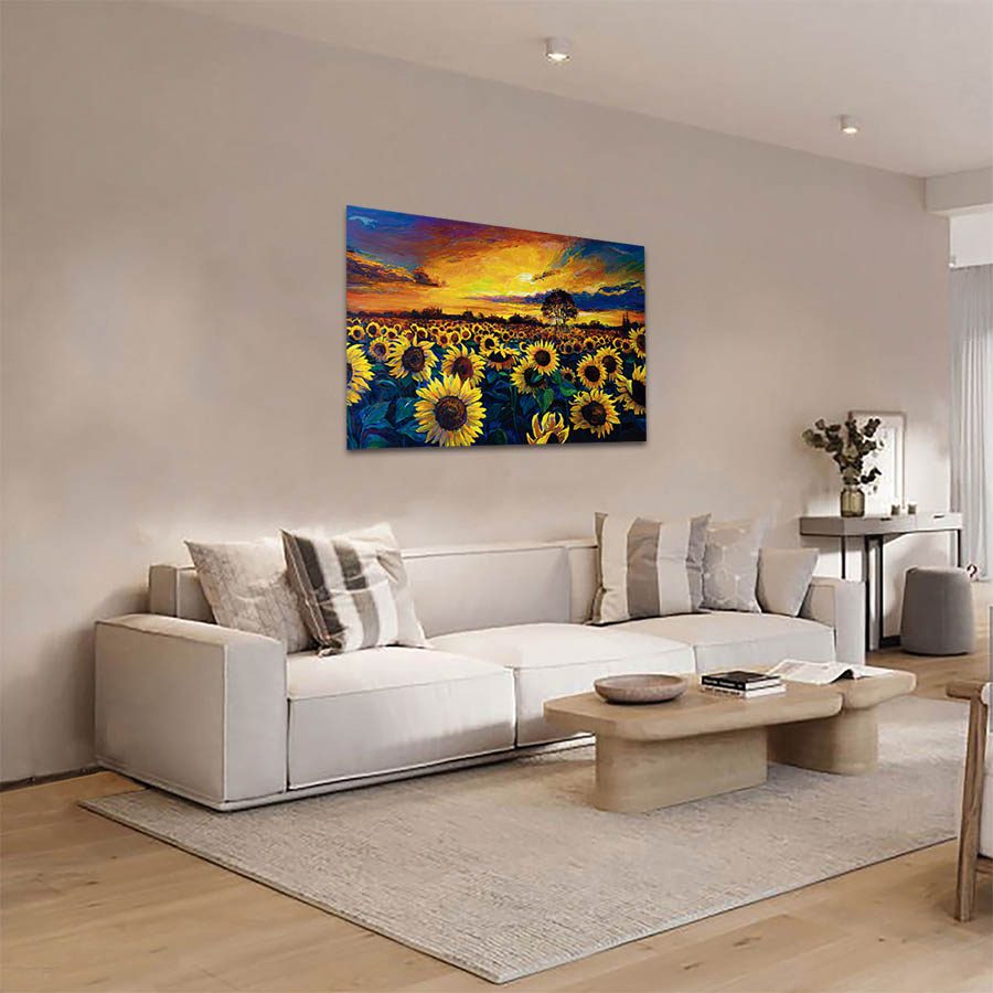 Cuadro Decorativo Campo de Girasoles Estilo Oleo #14 60 X 40