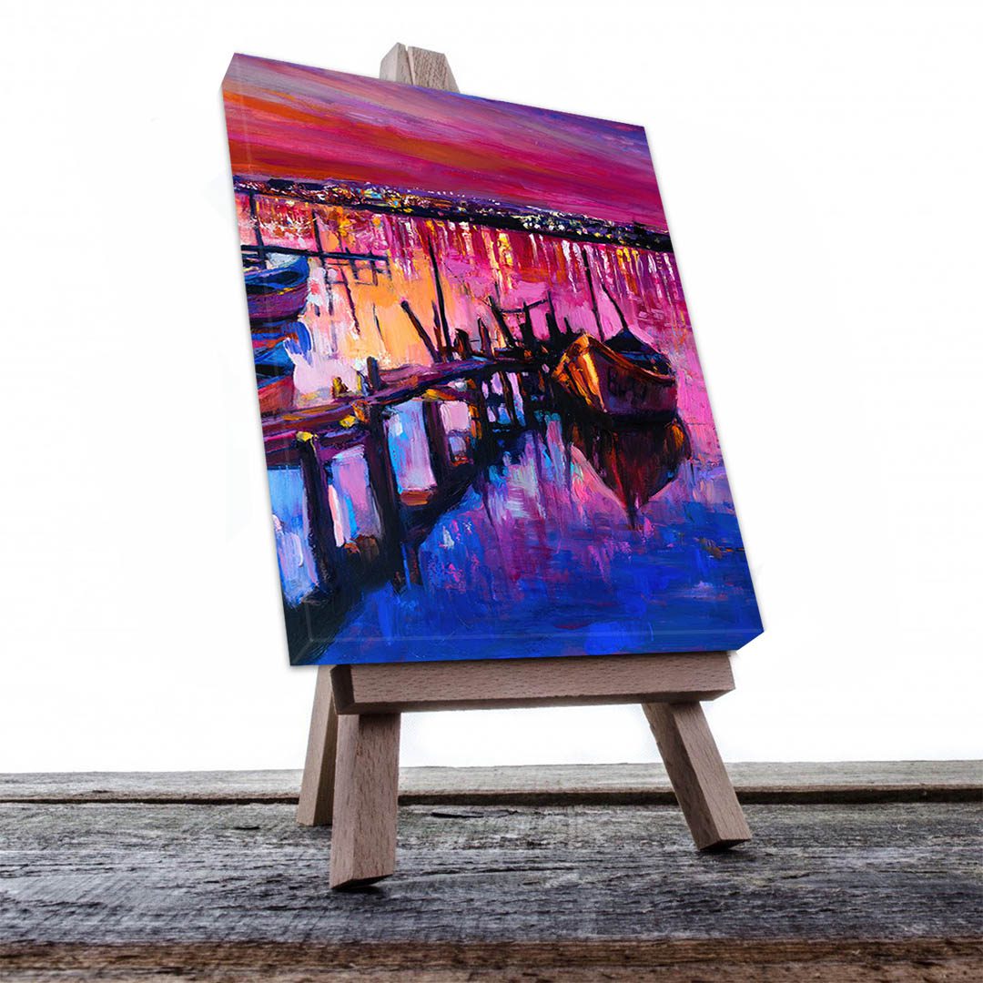 Cuadro Decorativo Barca en el Atardecer Estilo Oleo #03V 60 X 40