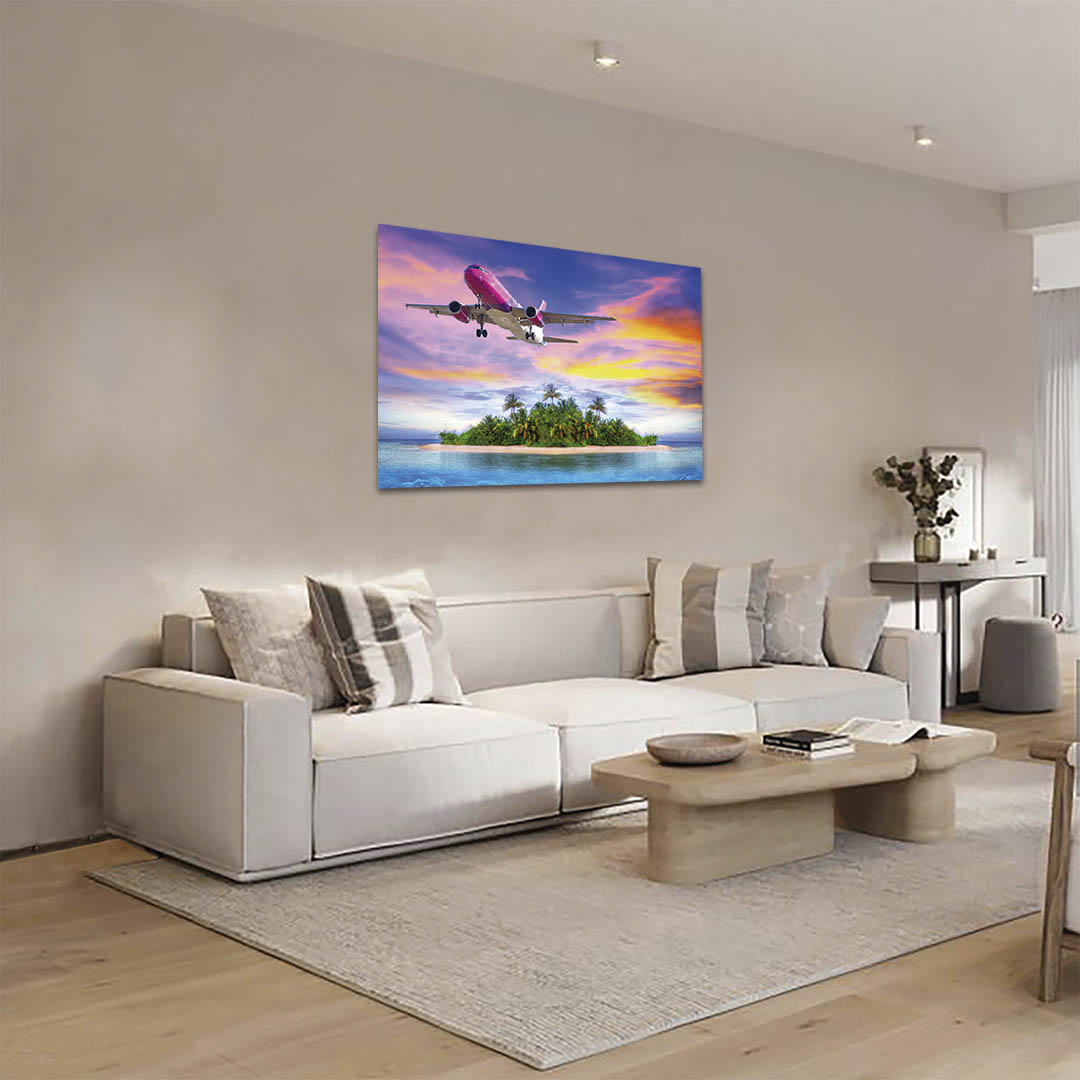 Cuadro Decorativo Avión volando e Isla 90 X 60