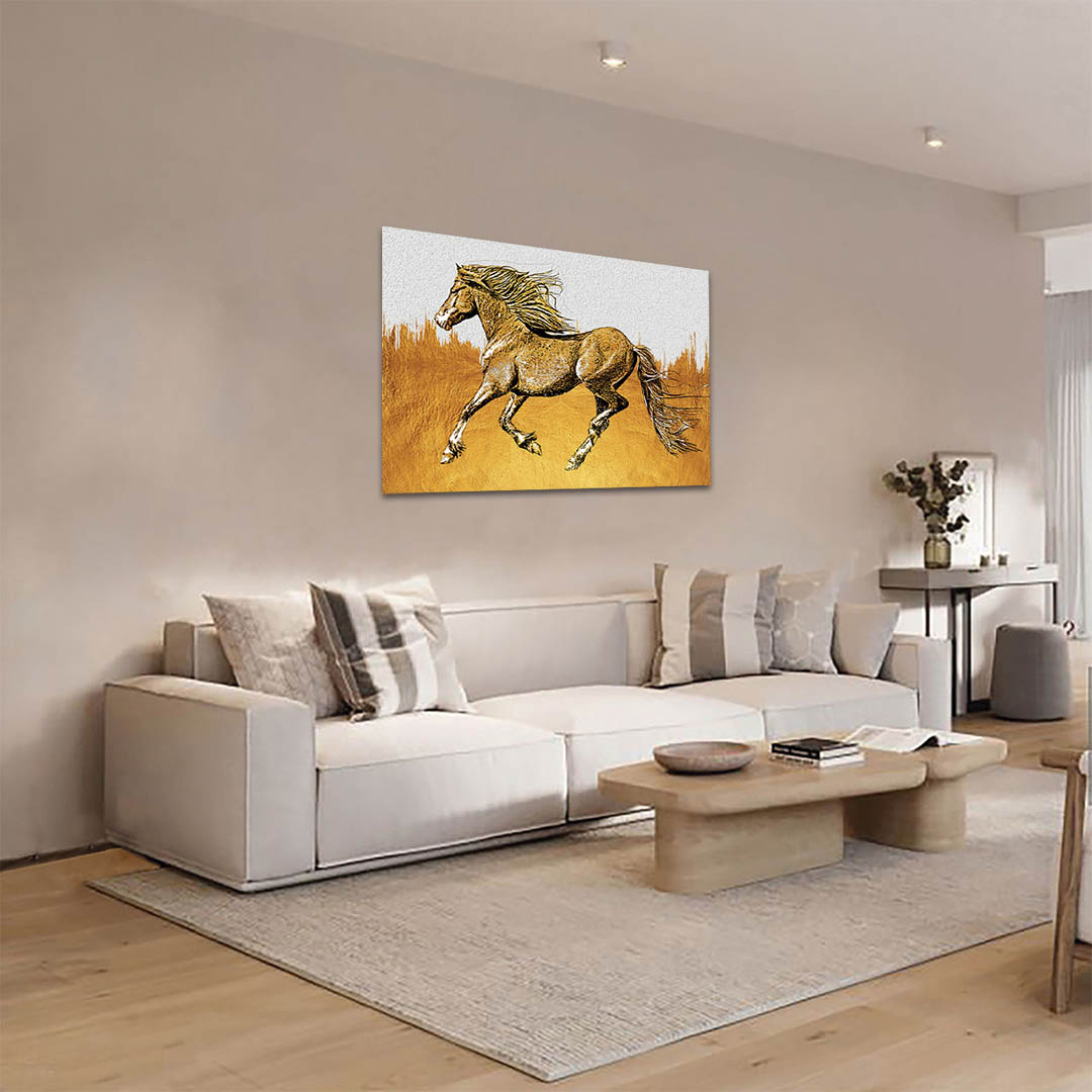 Cuadro Decorativo de Caballo en Dorado #155 120 X 60