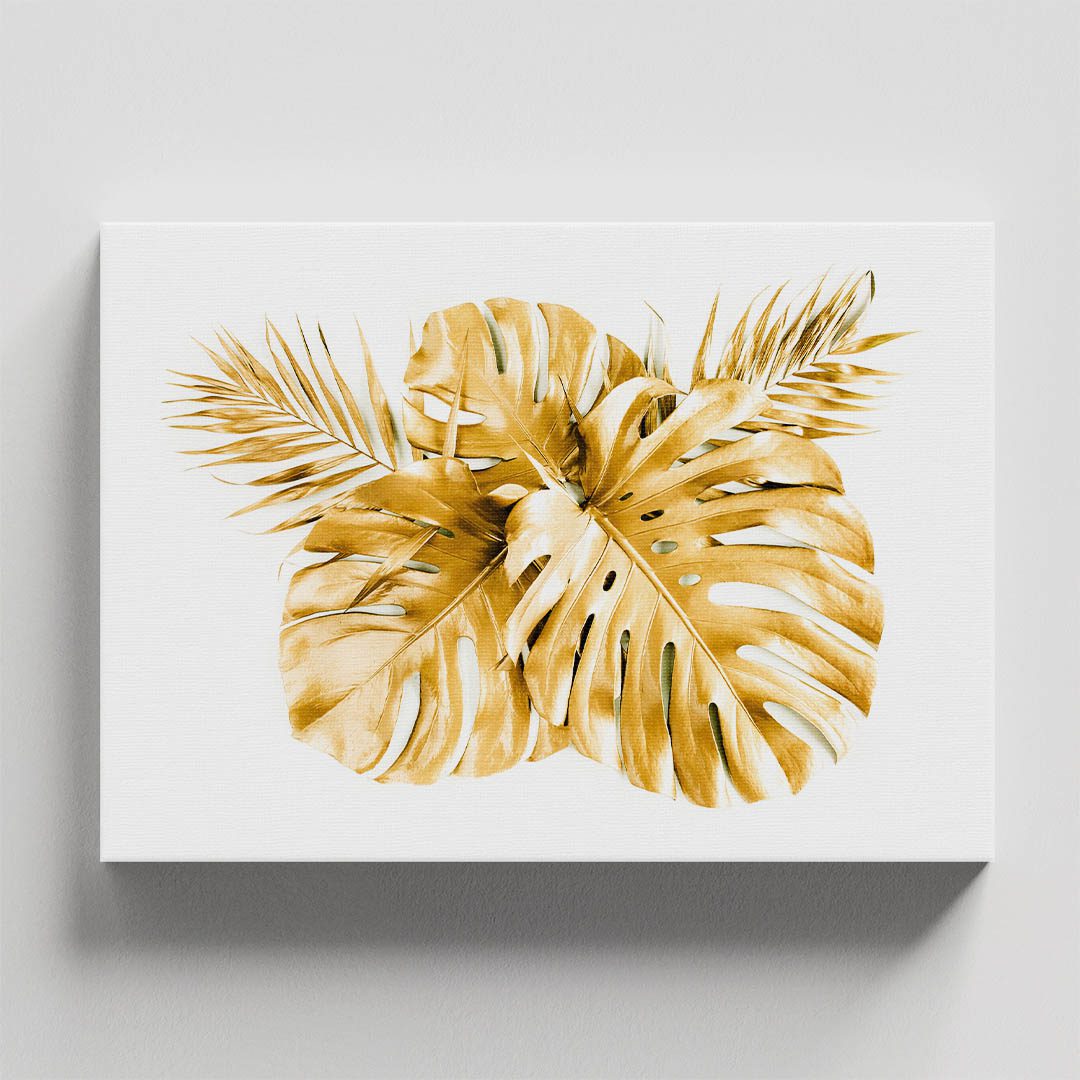 Cuadro Decorativo de Hojas Doradas y Fondo Blanco #149 120 X 60