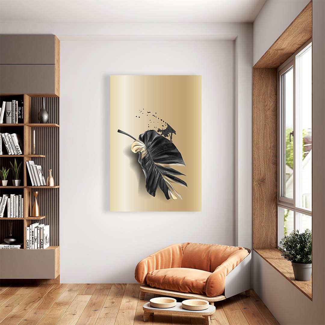 Cuadro Decorativo de Hojas Doradas y Negras #196 120 X 60