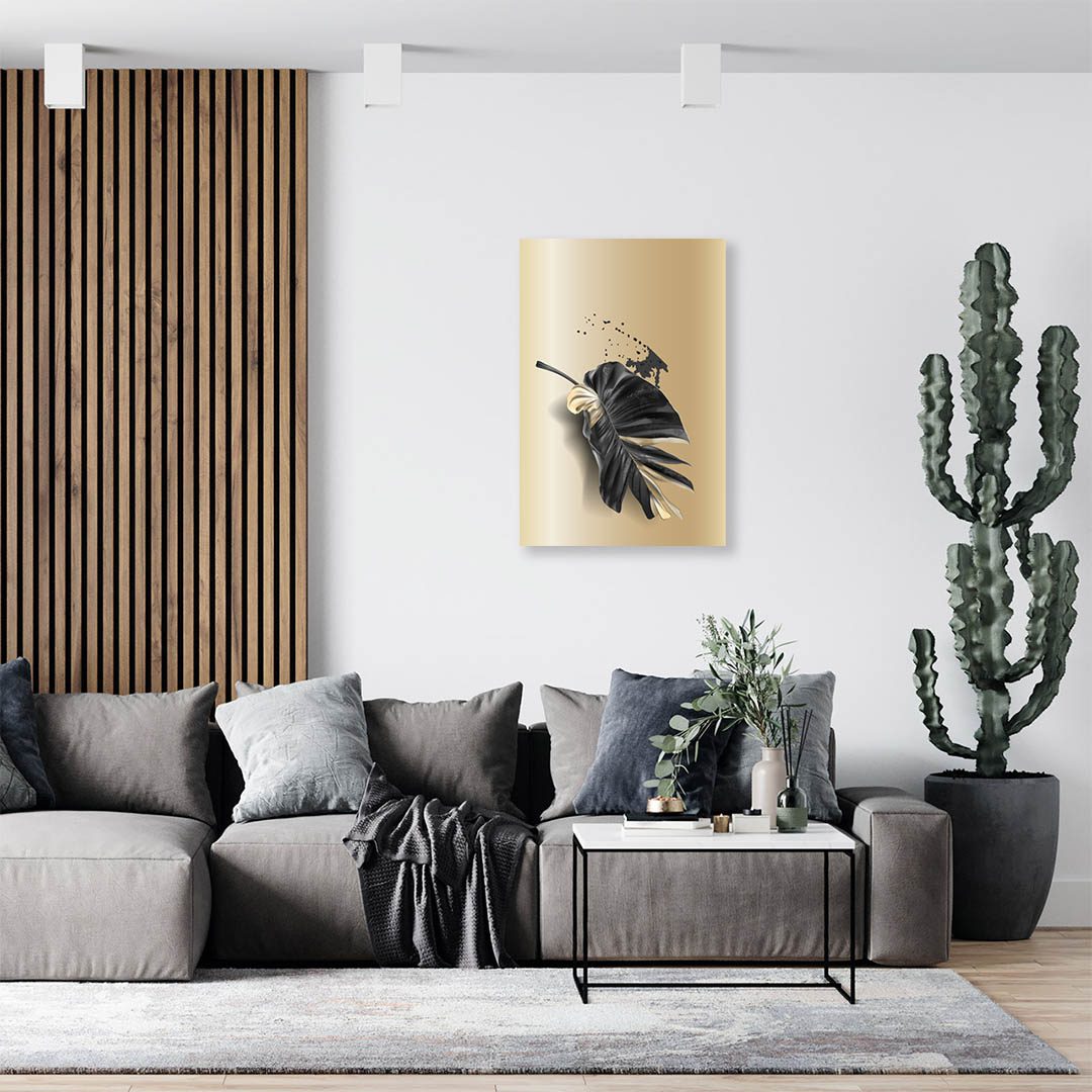 Cuadro Decorativo de Hojas Doradas y Negras #196 120 X 60