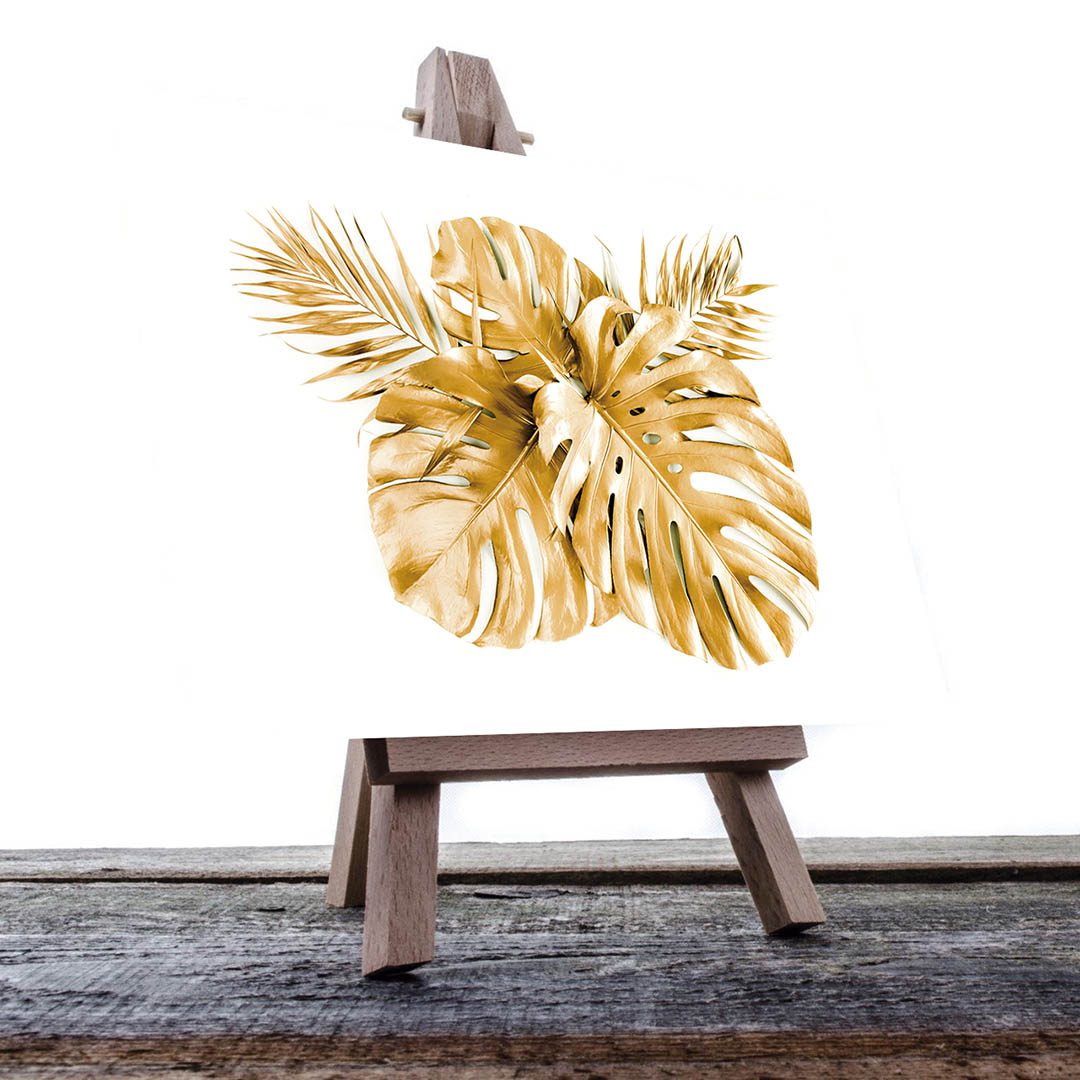 Cuadro Decorativo de Hojas Doradas y Fondo Blanco #149 120 X 60