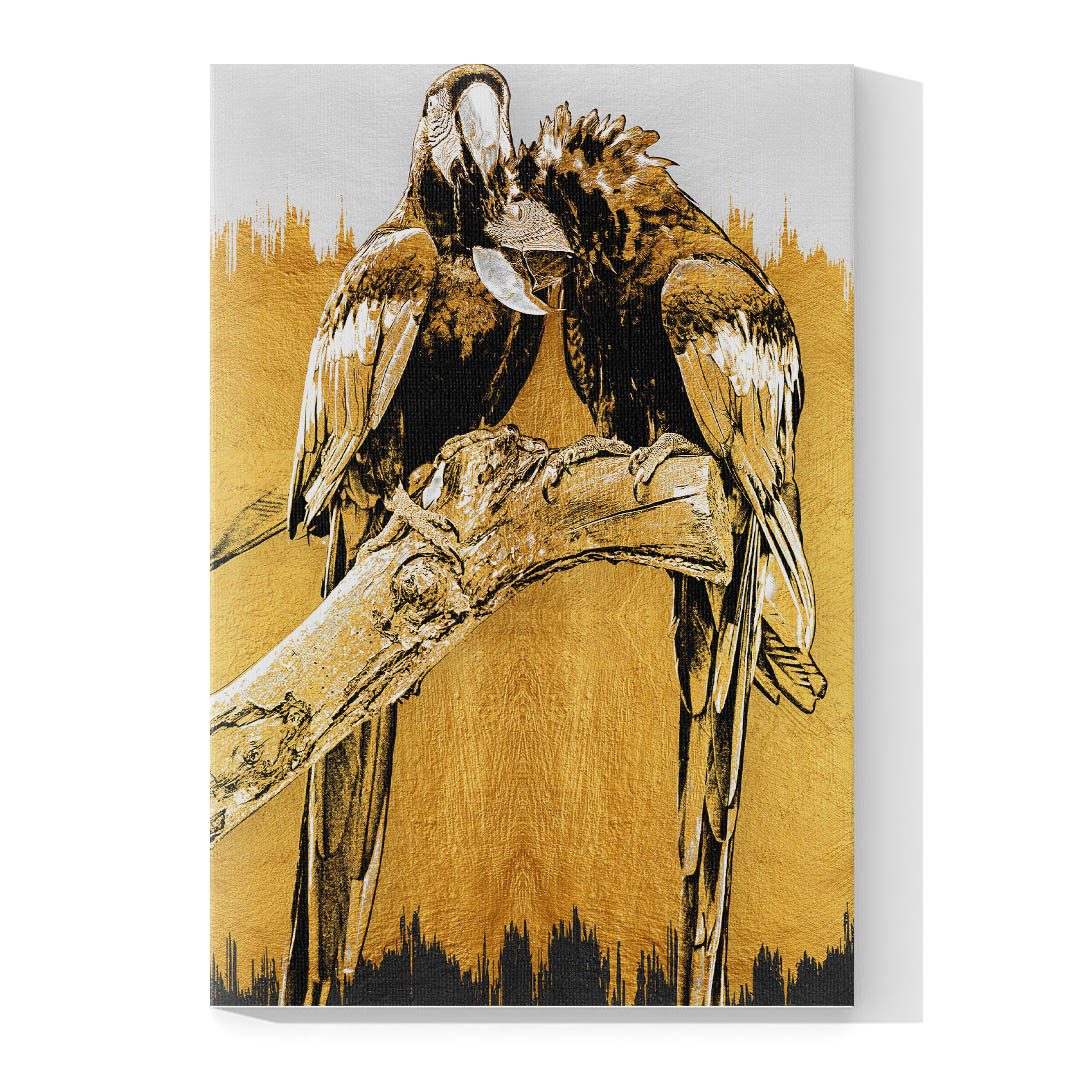 Cuadro Decorativo Aves Pericos en Dorado 120 X 60