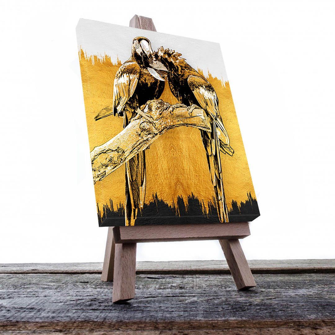 Cuadro Decorativo Aves Pericos en Dorado 120 X 60