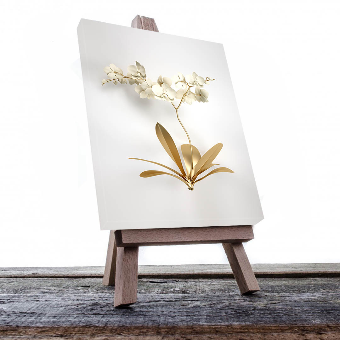 Cuadro Decorativo de Flores Doradas con Fondo Blanco #209 120 X 60