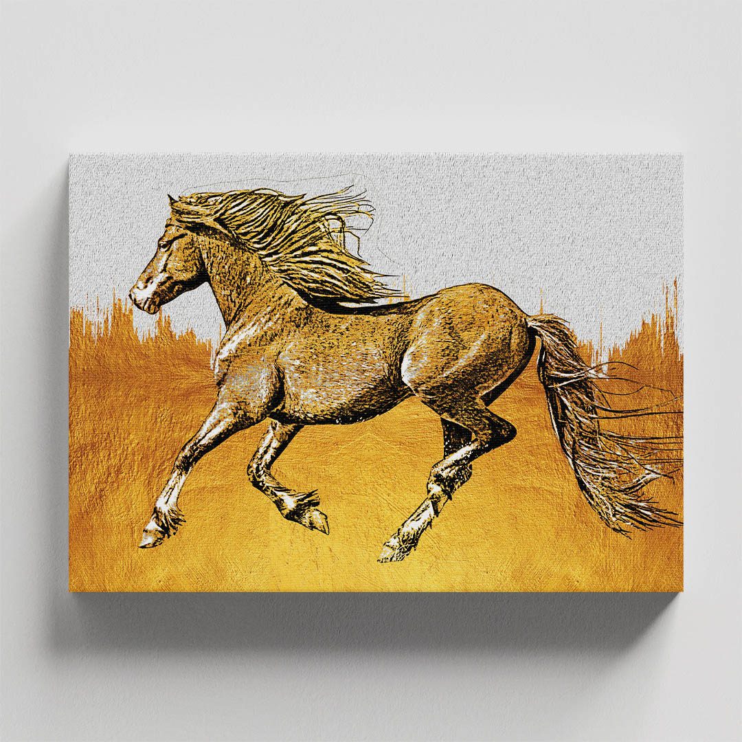 Cuadro Decorativo de Caballo en Dorado #155 120 X 60