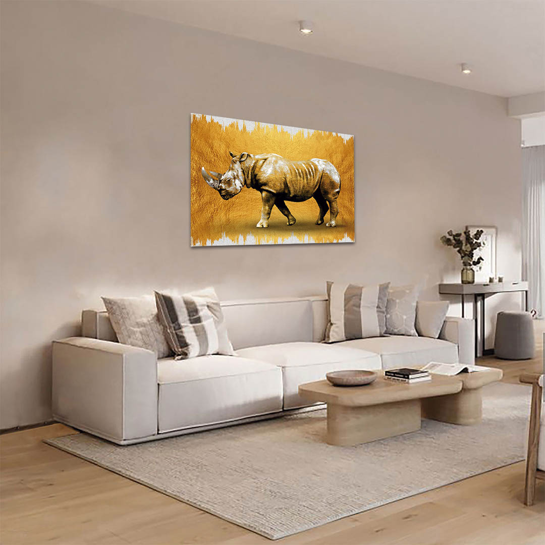 Cuadro Decorativo de Rinoceronte en Dorado #152 120 X 60