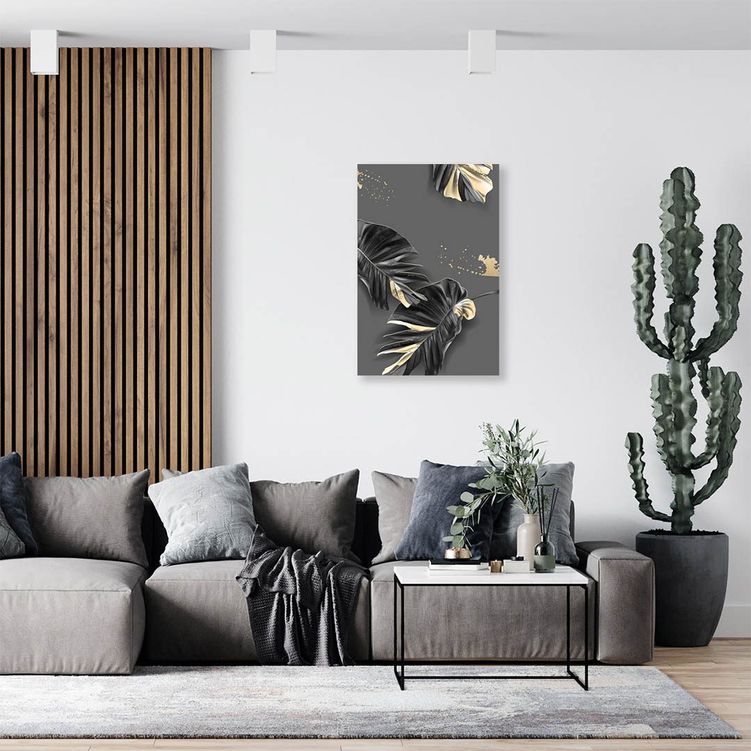 Cuadro Decorativo de Hojas Doradas y Negras #198 120 X 60