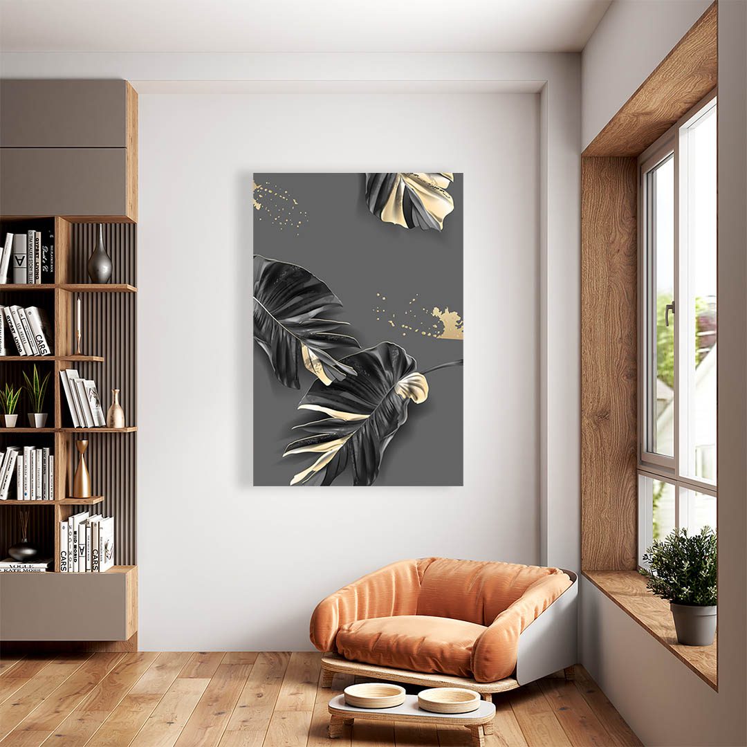Cuadro Decorativo de Hojas Doradas y Negras #198 120 X 60
