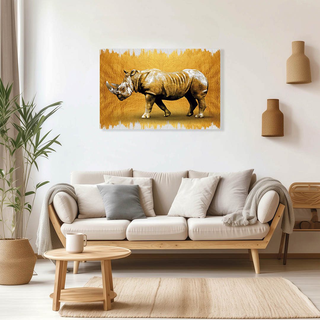 Cuadro Decorativo de Rinoceronte en Dorado #152 120 X 60
