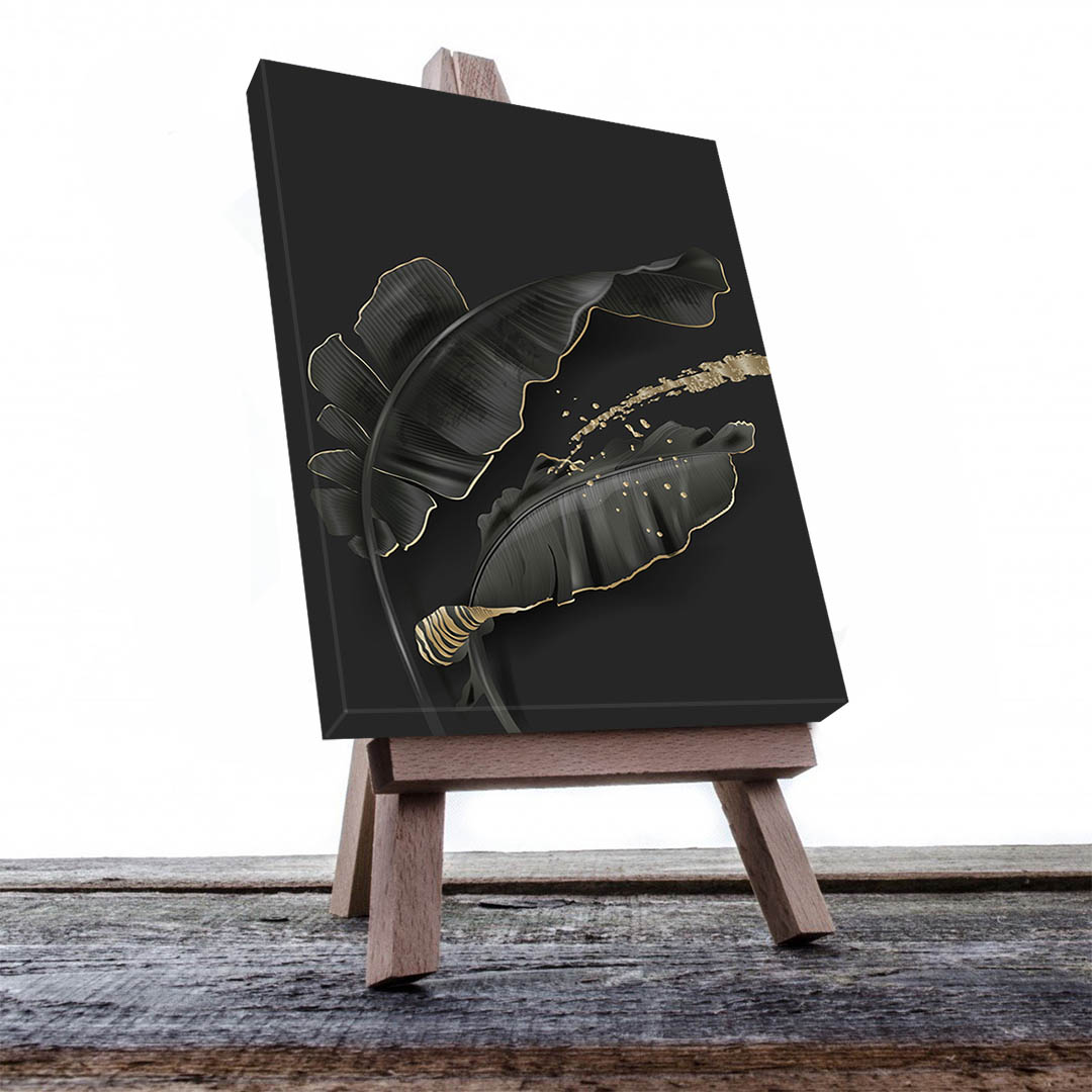 Cuadro Decorativo de Hojas Doradas y Negras #202 120 X 60