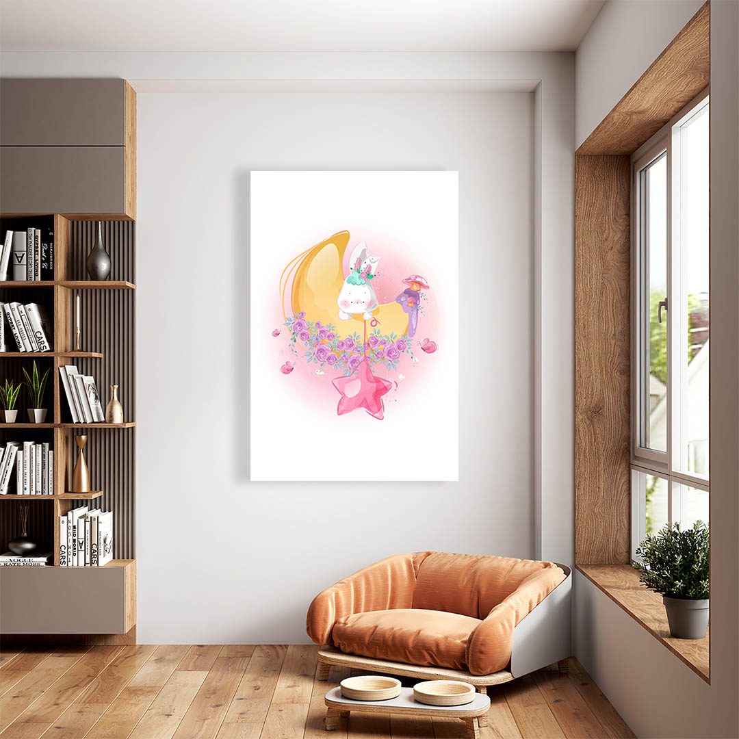 Cuadro Decorativo Infantil Conejo en la Luna #59 120 X 60
