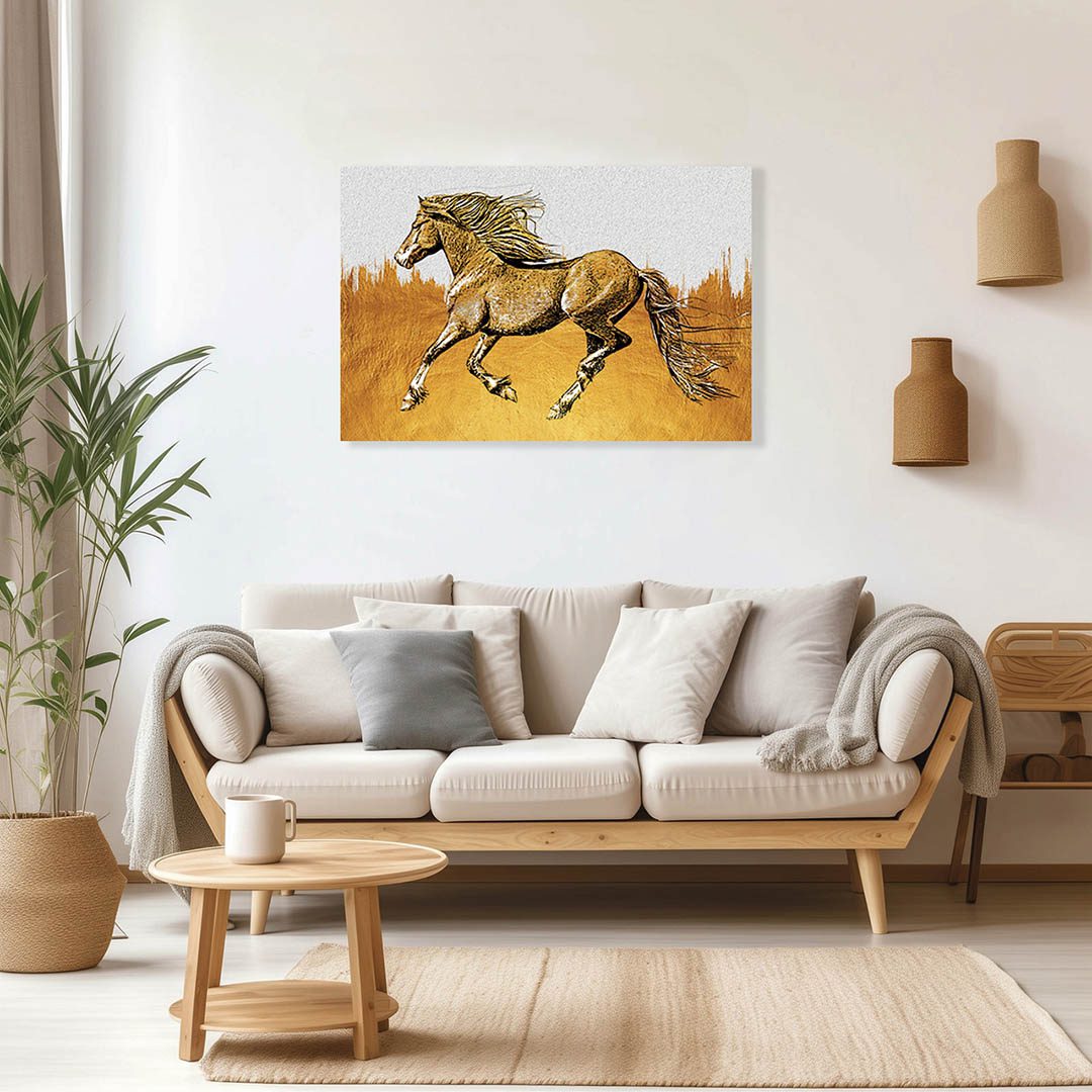 Cuadro Decorativo de Caballo en Dorado #155 120 X 60
