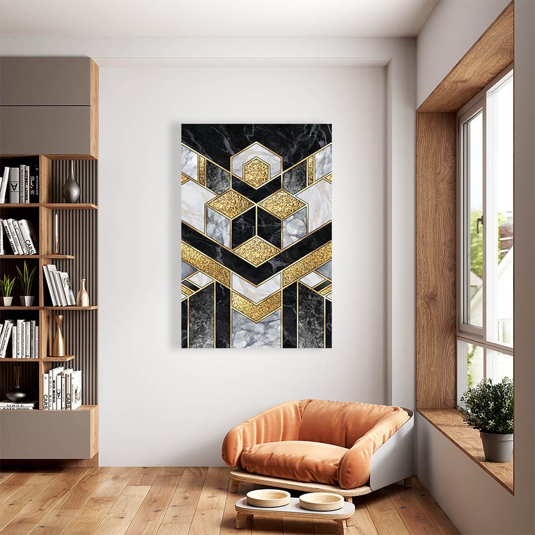 Cuadro Decorativo Moderno estilo Mármol en Dorado y Negro #178 120 X 60