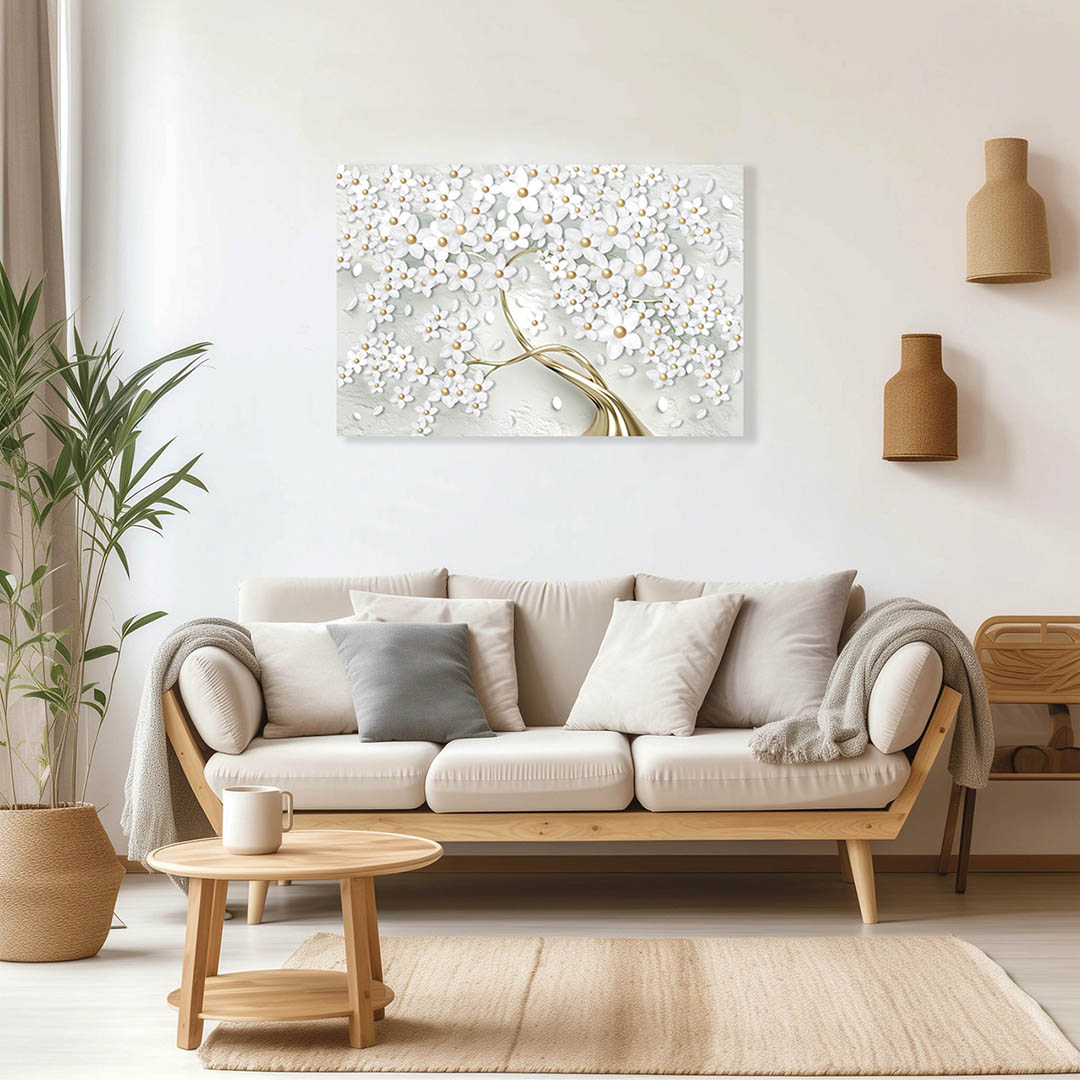 Cuadro Decorativo Árbol en dorado y Blanco #147 120 X 60