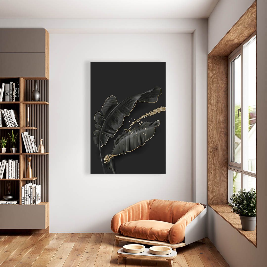 Cuadro Decorativo de Hojas Doradas y Negras #202 120 X 60