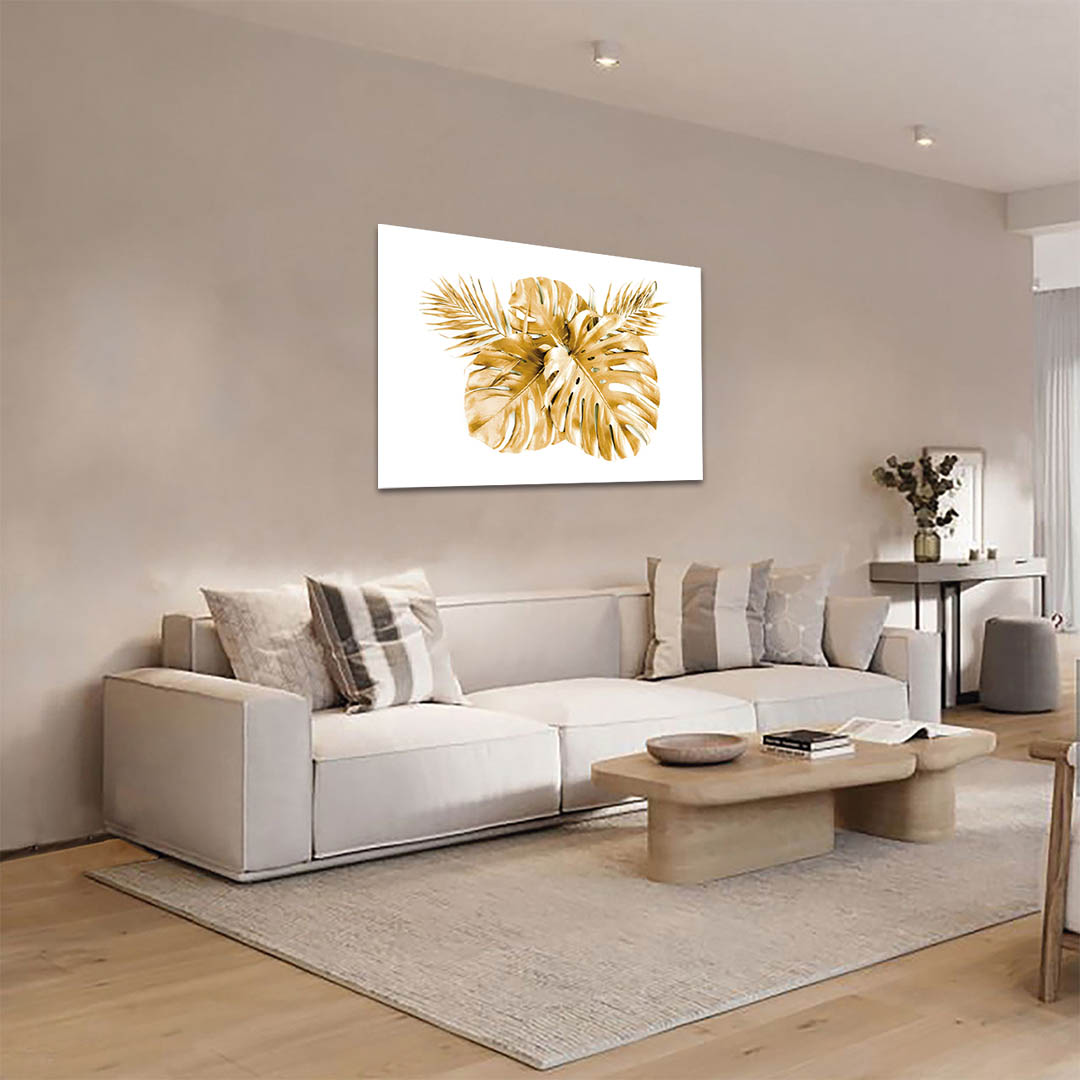 Cuadro Decorativo de Hojas Doradas y Fondo Blanco #149 120 X 60