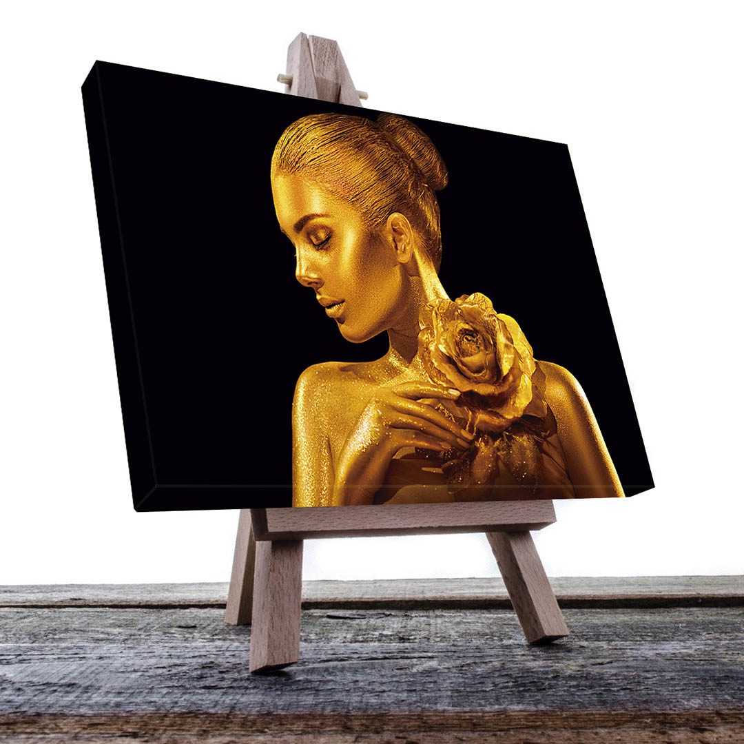 Cuadro Decorativo Rostro de Mujer en Dorado y Negro #131 120 X 60