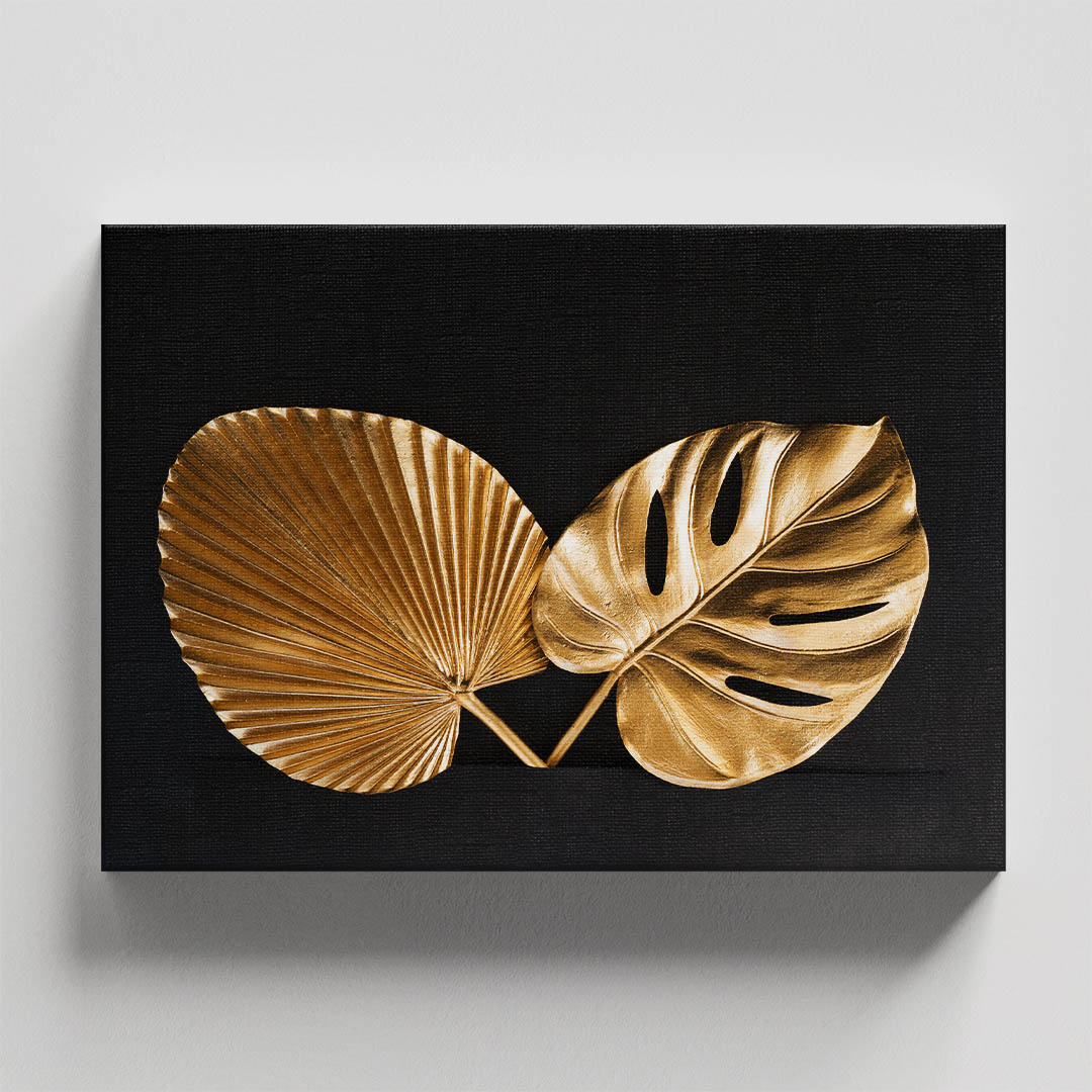 Cuadro Decorativo de Hojas Doradas y Fondo Negro #140 120 X 60