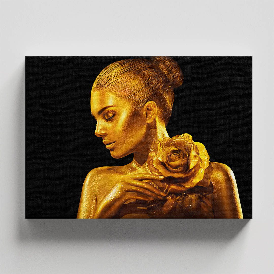 Cuadro Decorativo Rostro de Mujer en Dorado y Negro #131 120 X 60