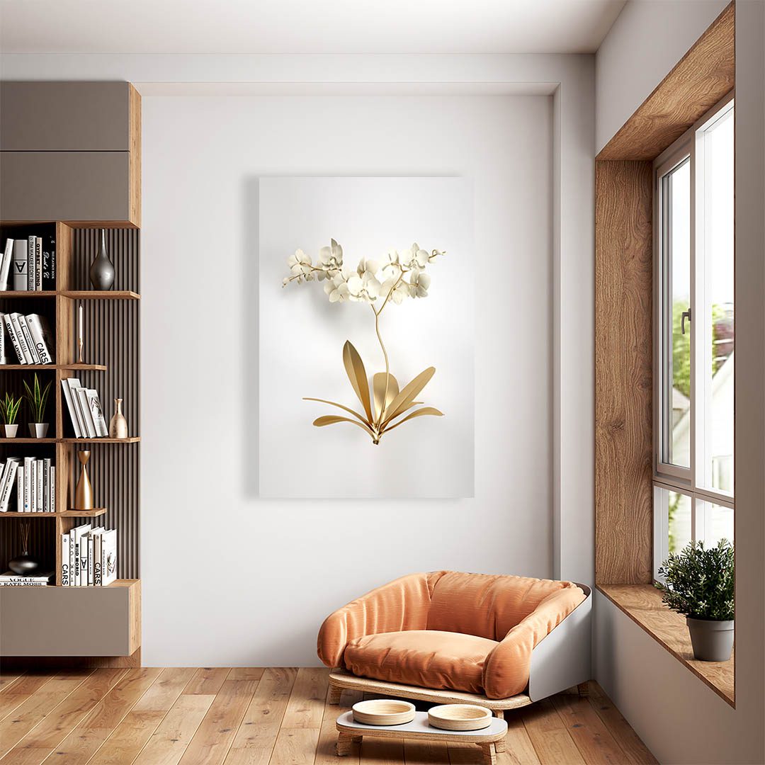 Cuadro Decorativo de Flores Doradas con Fondo Blanco #209 120 X 60