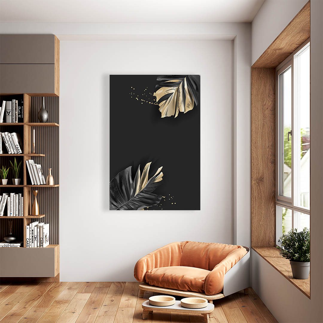 Cuadro Decorativo de Hojas Doradas y Negras #195 120 X 60